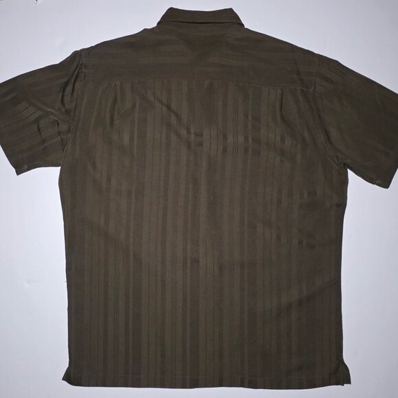 Van Heusen Mens Army Green Striped Button Up Shirt SIze Large 16/16 - Picture 2 of 8